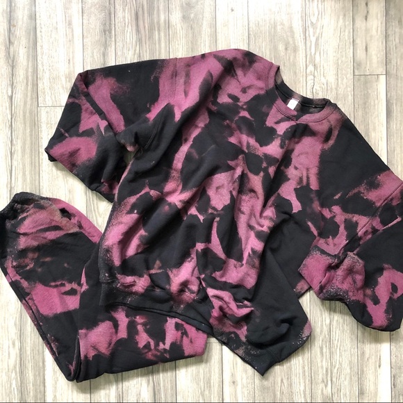 Tops - NEW Bleached Tie dyed set Black Pink sweatsuit